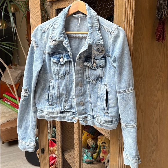 Free People Women's Rumors Distressed Denim Jean Jacket - Picture 5 of 11